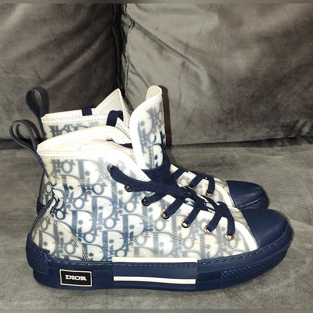 DIOR B23 LEAGUE HIGH-TOP SNEAKERSWHITE AND BLUE DIOR OBLIQUE CANVAS SIZE 39/8-8½